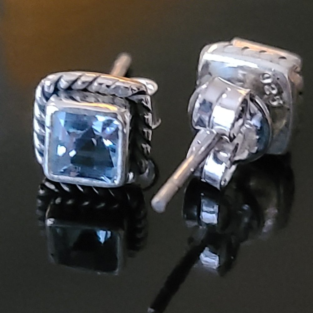 Blue Topaz Stud Earrings Sterling Silver -Topaz Earrings-Topaz Jewelry - Picture 1 of 6